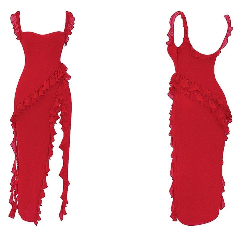 HOUSE OF CB 'Ariela' Cherry Ruffle Maxi Dress NWOT - Picture 7 of 11